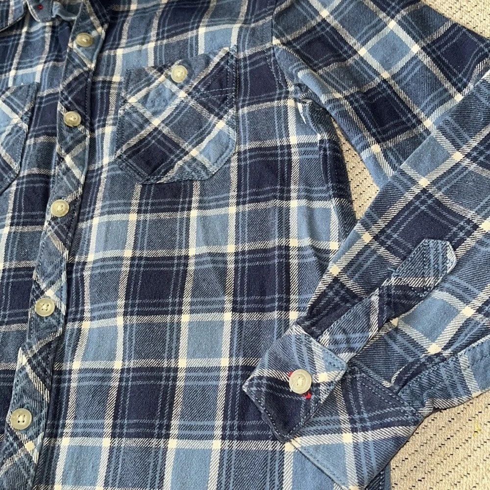 Hanna Andersson blue plaid button down long sleeve shirt, size 120cm - Picture 6 of 12